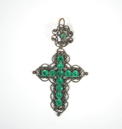 Openwork filigree metal cross-pendant set...