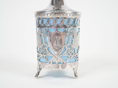 Silver mustard pot, Coq hallmark, openwork...