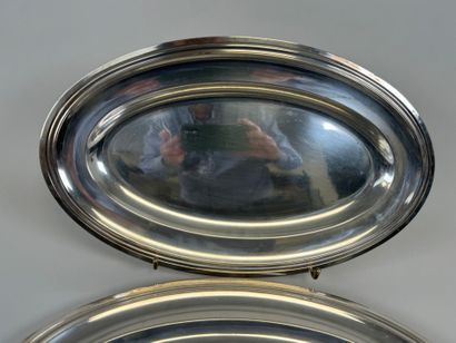 Set of three oval silver-plated serving dishes...
