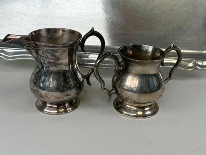 Large silver-plated tray with two handles,...