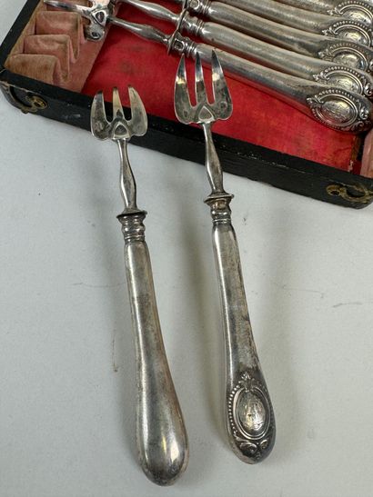 Set of twelve silver and silver-plated oyster...