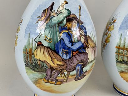 HENRIOT QUIMPER, R.B.
Important pair of polychrome...
