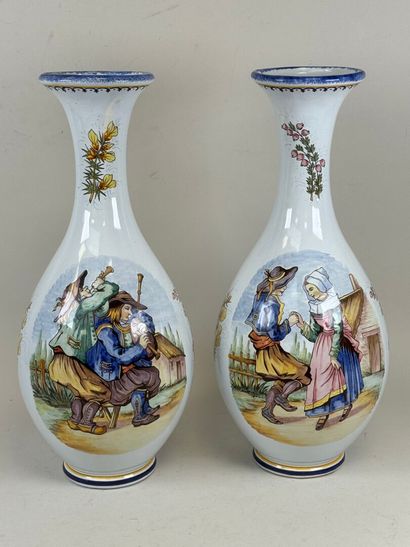 HENRIOT QUIMPER, R.B.
Important pair of polychrome...