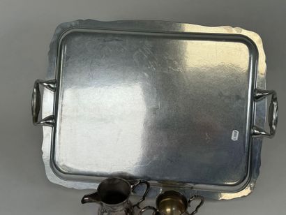 Large silver-plated tray with two handles,...