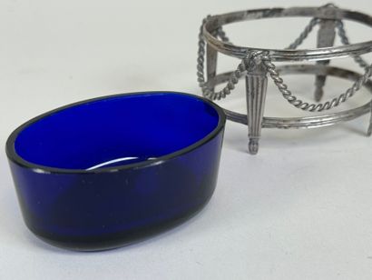 Pair of silver-plated salt cellars with cord...