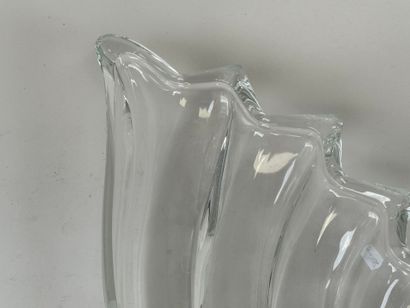 Large, lightly frosted glass bowl decorated...