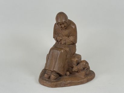 L. VAN DE VOORDE (XIX-XXth).
Woman with cat.
Terracotta...