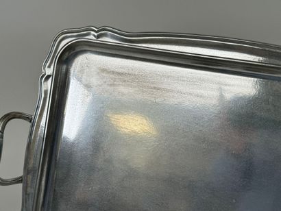 Large silver-plated tray with two handles,...