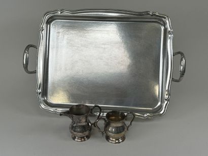 Large silver-plated tray with two handles,...