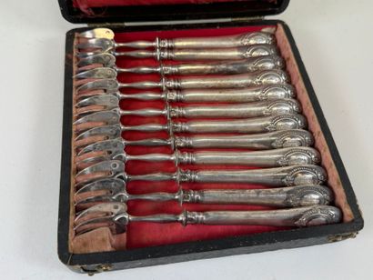 Set of twelve silver and silver-plated oyster...