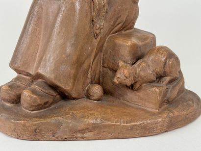 L. VAN DE VOORDE (XIX-XXth).
Woman with cat.
Terracotta...