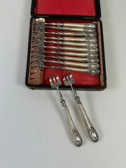 Set of twelve silver and silver-plated oyster...