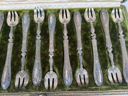 Set of twelve silver and silver-filled oyster...