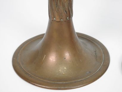 Pair of bronze candlesticks, the vase-shaped...