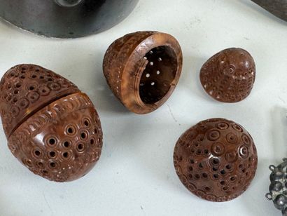 Lot of display items including corozo eggs...