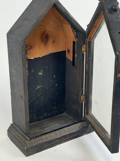 Small display case in blackened wood, triangular...