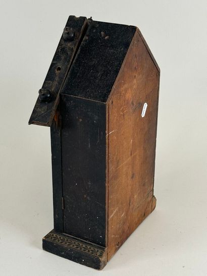 Small display case in blackened wood, triangular...