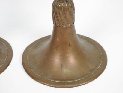 Pair of bronze candlesticks, the vase-shaped...