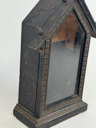 Small display case in blackened wood, triangular...