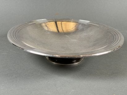 Circular bowl on wood and silver-plated metal...