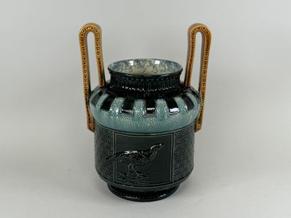 Large earthenware cache-pot or vase with...