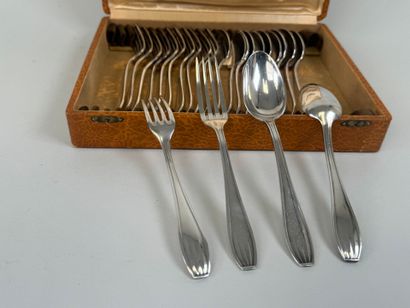 Twelve pieces of silver-plated flatware,...