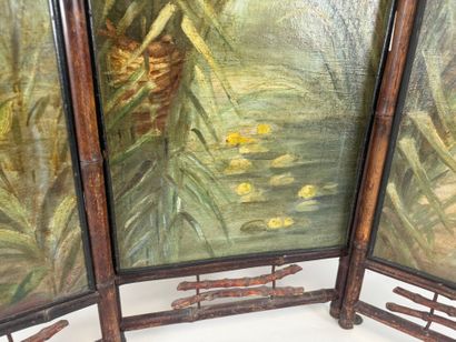 Three-leaf japanese folding screen, the bamboo...