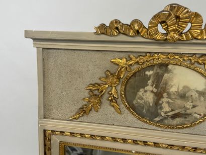 Lacquered and molded wood trumeau decorated...