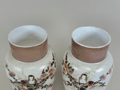 Paire de vases en verre opaline à décor peint...