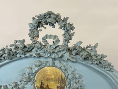 Painted and carved wood overmantel mirror...
