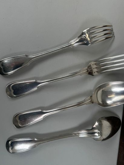 Set of twelve silver-plated table settings...