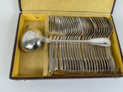 Set of twelve silver-plated table settings...