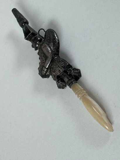 Silver whistling rattle with mother-of-pearl...