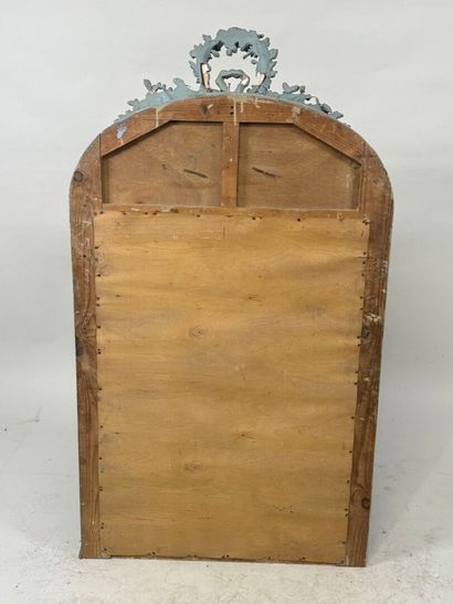 Painted and carved wood overmantel mirror...