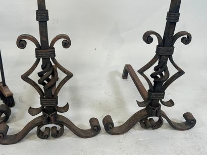 Important pair of cast-iron and metal andirons...