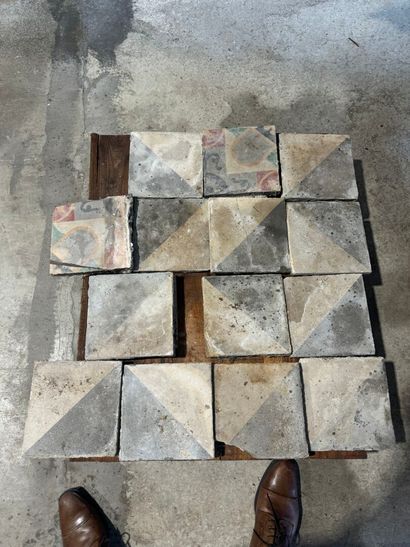 Large lot of polychrome cement tiles with...