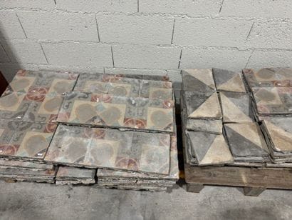 Large lot of polychrome cement tiles with...