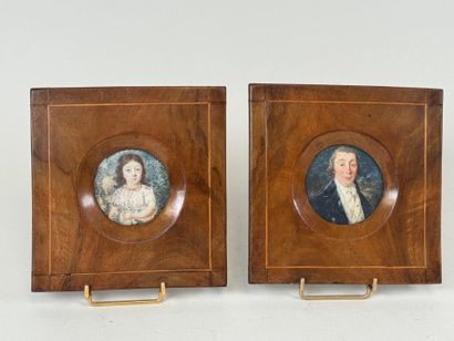 Pair of circular miniatures on ivory decorated...
