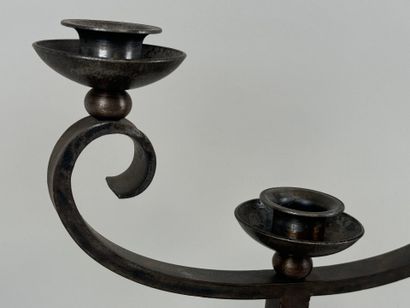 Two-light metal candlestick, circular base,...