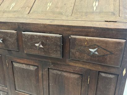 Sloping desk in molded wood and inlaid bone...
