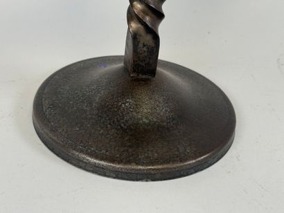 Two-light metal candlestick, circular base,...