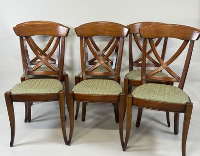 Series of six chairs in molded cherrywood,...