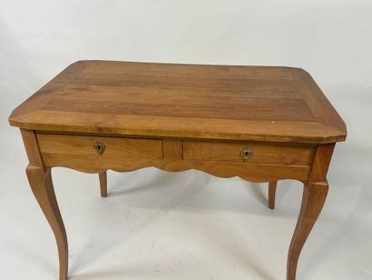 Light wood desk opening with two drawers....
