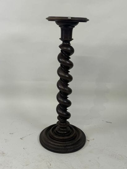 Blackened wood saddle, circular base, twisted...