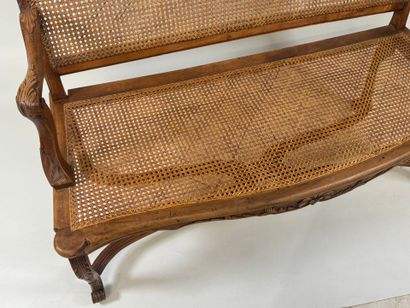 Molded and carved wood bench with leafy shell...