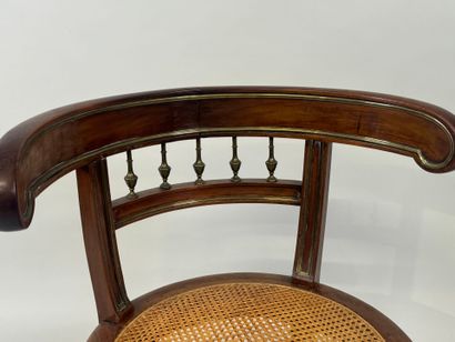 Desk armchair in molded wood and brass, with...