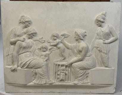 Large rectangular plaque in plaster decorated...
