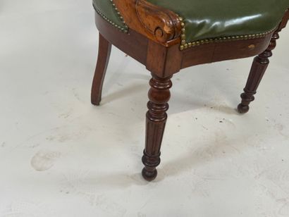 Desk armchair in molded wood, tapered legs,...