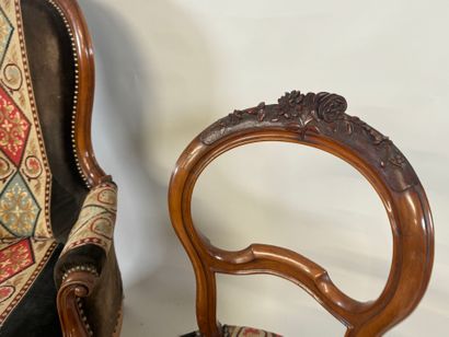 Molded and carved mahogany armchair, petit...