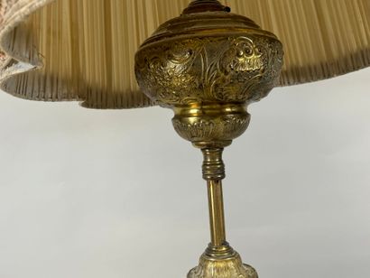 Openwork brass tripod floor lamp, fluted...